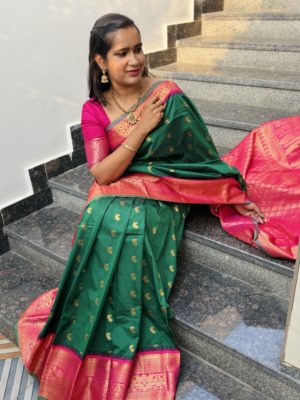 Bottle Green Semi Gadwal Saree
