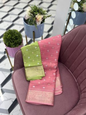 Peach Chinnon Checks Saree