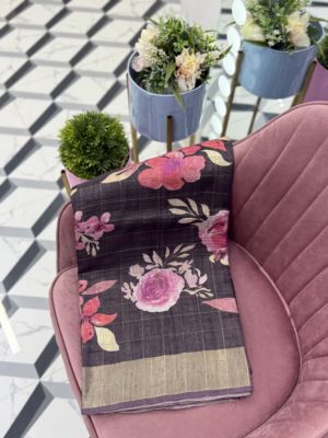 Grey Floral Soft Tussar Saree