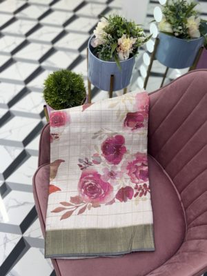 White Floral Soft Tussar Saree