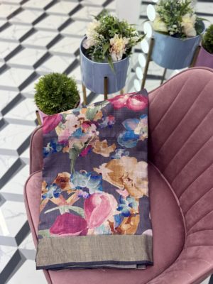 Dark Mauve Floral Soft Tussar Saree