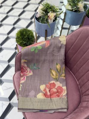 Mauve Floral Soft Tussar Saree
