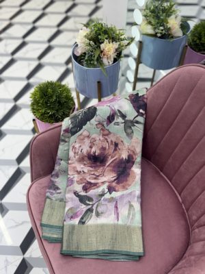 Pista Floral Soft Tussar Saree