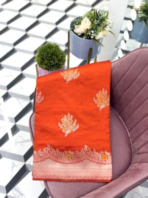 Orange Necklace Border Fancy Tussar Saree